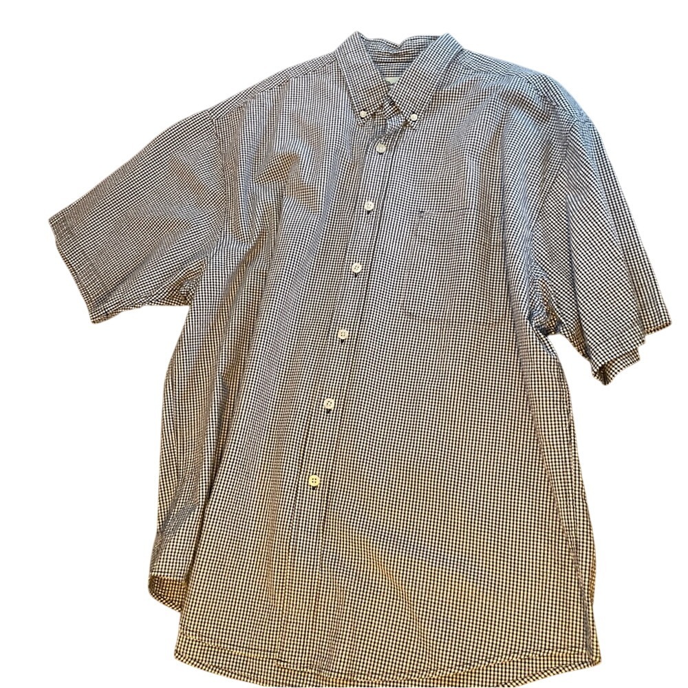 Eddie Bauer Mens XL Gingham Short Sleeve Button Down Shirt Navy Blue White